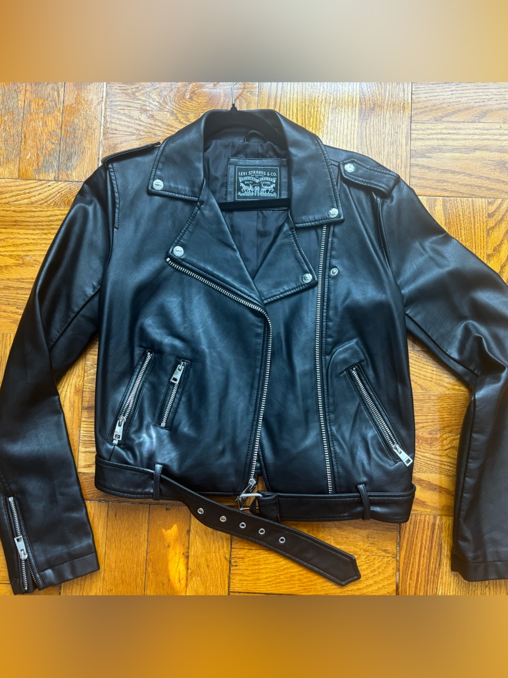 Levi's Belted Faux Leather Moto Jacket | Black Vegan Biker Jacket | S